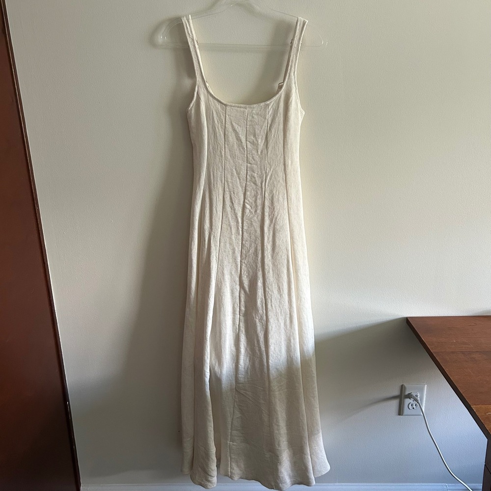 DISSH Midi Dress Ivory/Cream Size US4 Textured Viscose Linen Blend Smocked Back